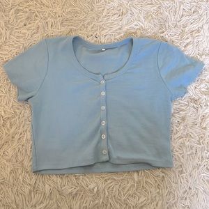 light blue crop top